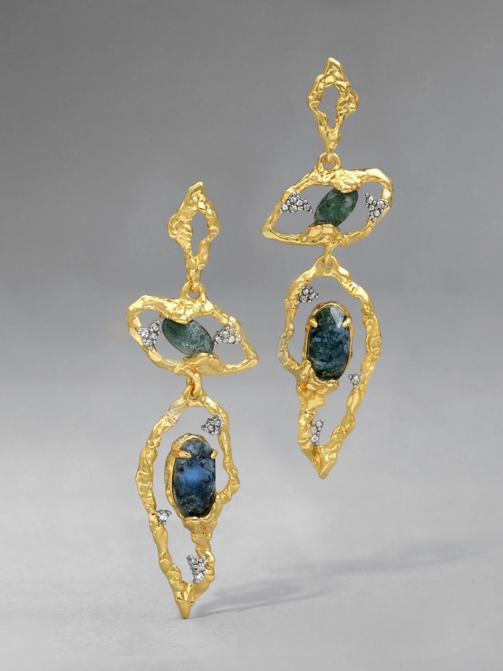Alexis Bittar Brut Blue Moss Agate Long Earrings